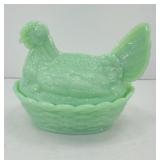 JADEITE GREEN HEN ON NEST