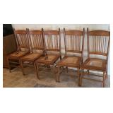 (5) ANTIQUE OAK CHAIRS SEAT BOTTOMS NEED REPAIRED