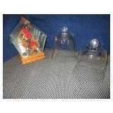 Glass Display Cloches, Cardinals in Birdhouse
