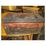 Hand Carved Solid Wood Box with 2)Removeable Trays