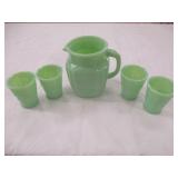 Jadeite Juice Pitcher With 4) Matching Glasses