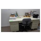 Metal Desk with Contents, Rolling Office Chair