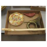 Horns, Satsuma Plate, Carved Walking Stick
