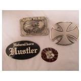 4) Belt Buckles (Alaska Wildlife, Hustler) And