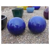 2) Blue Vietnamese Terracotta Glazed Globes