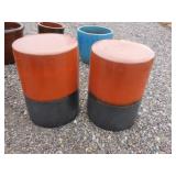 2) Orange Vietnamese Terracotta Glazed Benches