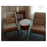 2) High Back Chairs With Marble Top End Table