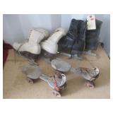 2) Pair Vintage Ice Skates, 1) Pair Roller Skates