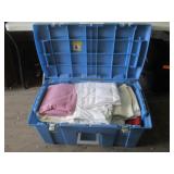 Plastic Tote with Sheets and Blankets