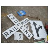 Old Railroad Crossing And Turn Signs, Reflective