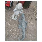 Cement Yard Art ( Little Girl and Alligator)
