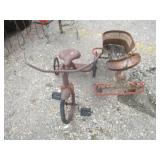 Yard Art Vintage Tricycle and Baby Cart