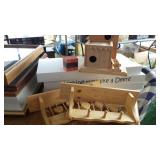 Bird House, Wood Shelves, White Floating Shelves