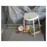 Stool, Crutches, Basketballs, Racket