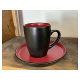1) Set of Four Stone + Lain Red Black Dish Set