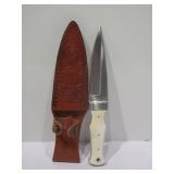 Bone Boot Knife, 9" Overall, Sheath