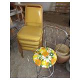 Vintage Patterned Stool, 4) Stacking Chairs