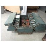 Green Toolbox With Various Tools, Drill Bits,
