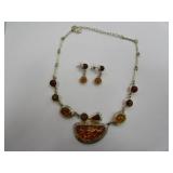 Amber Necklace And Earring Set