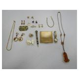 Vintage Necklaces, Earrings, Pin, Compact