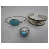 Sterling And Turquoise Bracelets And Ring