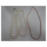 2) Pearl Necklaces With Sterling Clasps