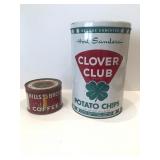 Clover Club Potato Chip Tin and Hills Bros Coffee