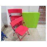 Kids Lime Green Table With 3) Pink Chairs
