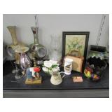 2) Metal Vases, Kerosene Lamp, Bell, Tin Pots