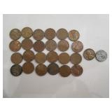 25) Wheat Back Pennies, 1) Steel Wheat Back Penny