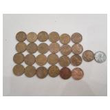 25) Wheat Back Pennies, 1) Steel Wheat Back Penny