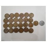 25) Wheat Back Pennies, 1) Steel Wheat Back Penny