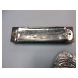 Keychain Pocket Knives, Smaller Badges, Harmonica,
