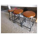 3) Wooden Seat Bar Stools with Height Adjust