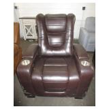 Brown Leather Power Recliner with Cup