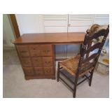 Three Drawer Desk, Wood Chair With Rush Seat Three Drawer Desk, Wood Chair With Rush Seat