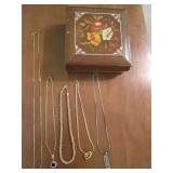 5) Necklaces (2-Signed), Wood Jewel Box 5) Necklaces (2-Signed), Wood Jewel Box