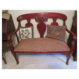 Vintage Wooden Settee With Pillows, Rag Dolls Vintage Wooden Settee With Pillows, Rag Dolls