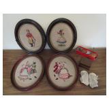 4) Oval Framed Needlepoint Pictures, Baby Shoes, 4) Oval Framed Needlepoint Pictures, Baby Shoes,