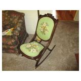 Vintage Rocker With Needlepoint Seat And Back Vintage Rocker With Needlepoint Seat And Back