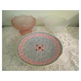 White And A Pink Frosted Glass Bowls, Decorative White And A Pink Frosted Glass Bowls, Decorative