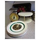 Vintage Food Scale, Floral Tray, Collector Plates Vintage Food Scale, Floral Tray, Collector Plates