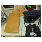 Wooden Box, Stellar Binoculars with Case, Door-