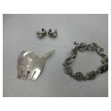 Stirling Silver Earrings, Bracelet, Pin