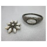 Sterling Marcasite Bracelet, White Stone Pin