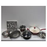 6) Pots And Pans Of Various Sizes, Dog Sign Decor