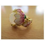 Fashion Ring with Floral Accents and Opaque Center
