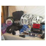 Chevy Hubcaps, Cases, Fan, Backpack DVD Player,