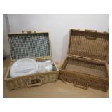 2) Picinic Baskets, Set Of Plastic Dishwear
