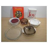 2) Cassorole Dishes, 2) Cookbooks, Cookwear